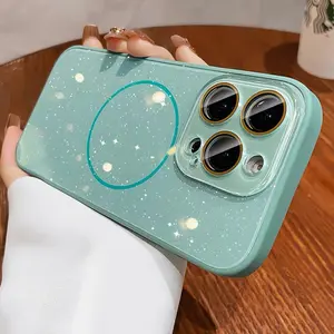Crystal Lens Glitter Magnetic Shockproof Protective Phone Case, Anti-Drop Protection for iPhone 16 15 14 13 12 11, Stylish and Durable Cover
