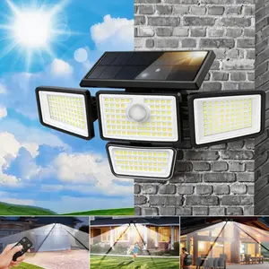 DEEPN Solar Outdoor Lights 4000LM LED Security Lights,with Motion Sensor Lights, 4 Heads Dimmable Spot Lights with 3 Modes,IP67 Waterproof,Suitable for Yard, Garage, Porch,Pool,Garden,Barn,Patio