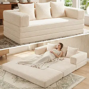 Winzoo 78-in Oversized 4-in-1 Boneless Convertible Sofa Bed, Corduroy Futon with Removable Armrests and Backrest, Foldable Sleeper Couch for Living Room, Bedroom
