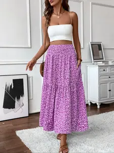 Women's Ditsy Floral Long Skirt, High Waist A-Line Boho Style with Pockets, Casual Summer Beachwear, Y2K Farmhouse Fashion