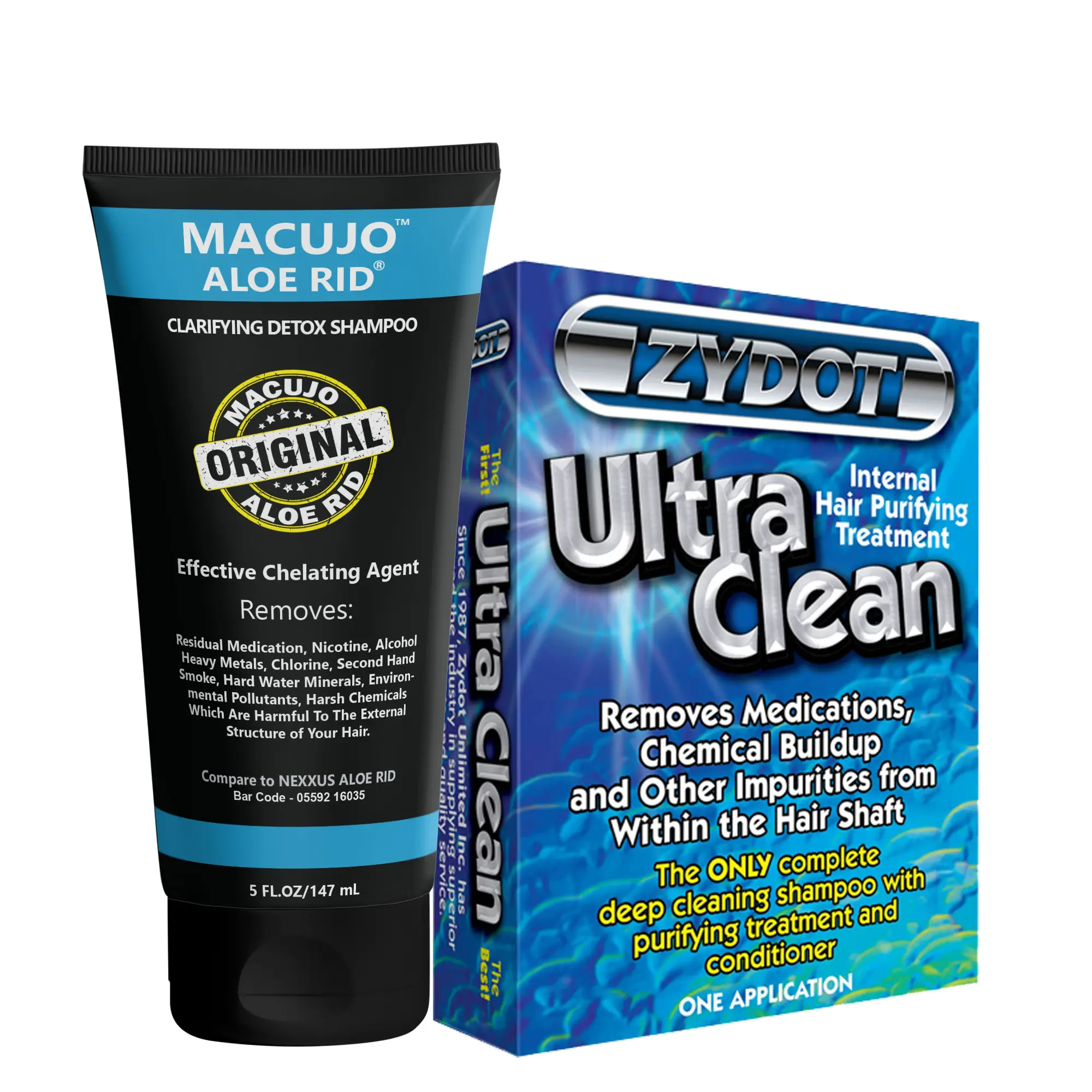 5oz Macujo Aloe Rid Detox Shampoo and Zydot UltraClean Method, Deep Cleans, All Pollutants, Residual Medications, Nicotine, Alcohol, Chlorine, 2nd Hand-Smoke