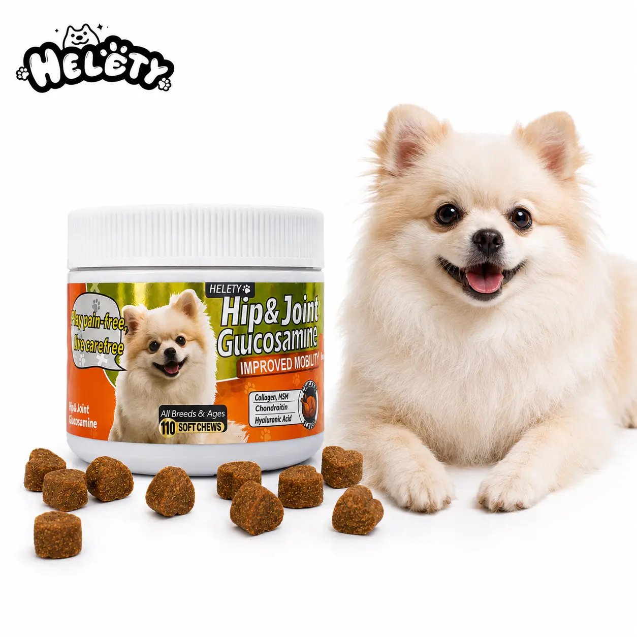 HELETY Canine Hip &  Wellness Soft Chews, 110 Count Chicken Flavor, Daily Mobility Support with 5 Key Nutritional Ingredients active tick pumpkin Natural Dog Hip and  Supplement Health for Small skin