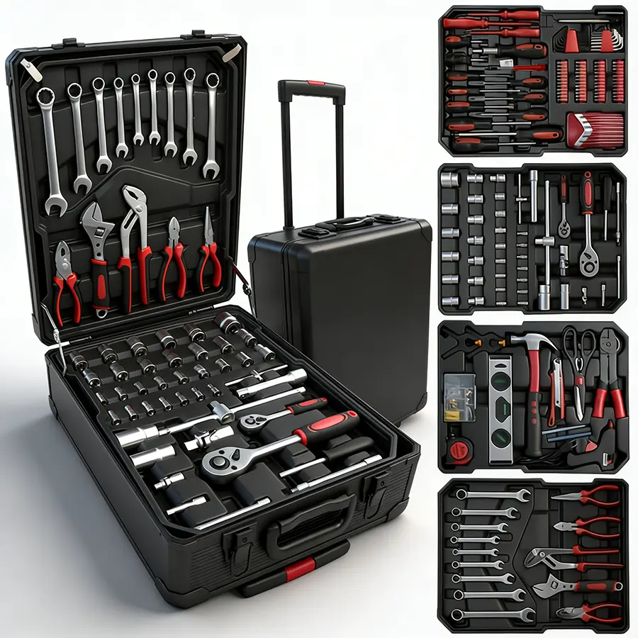 899-Piece Tool Set - High-Capacity Portable Metal Tool Case,Wheeled Mobile Tool Cabinet, and 4-Tier Aluminum Alloy Storage Unit- A Complete Kit for Mechanical Repair & Home Maintenance - ThePerfect Father's Day Gift