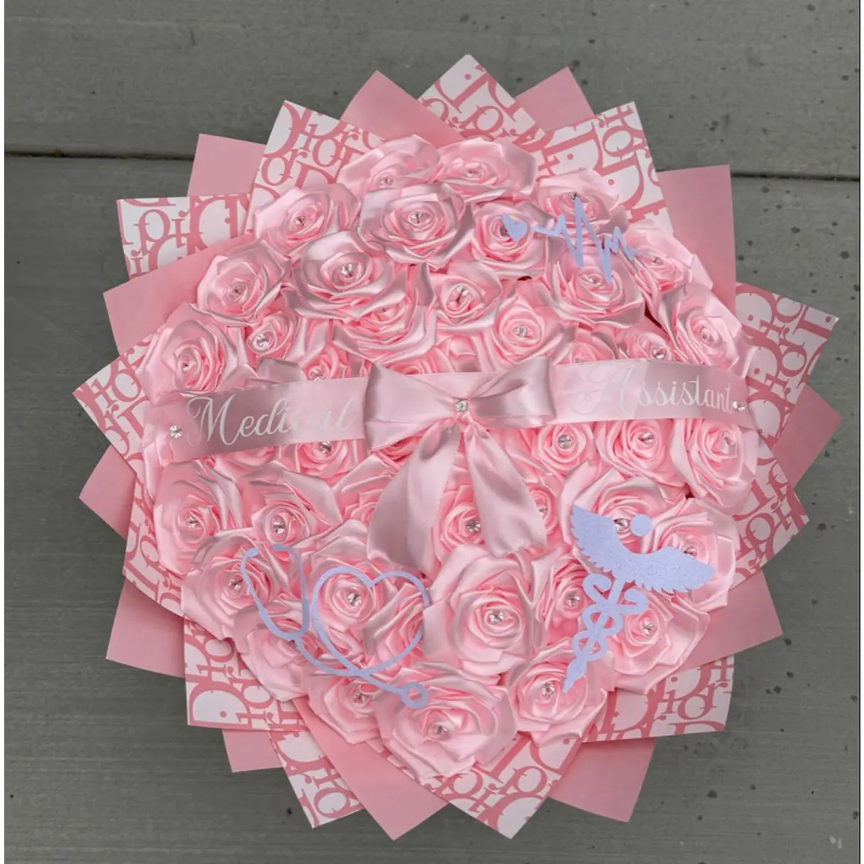 50 Count Medical Graduation Bouquet with Eternal Roses and Satin