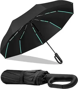 42-Inch Extra Large Umbrella for 2-3 People, Windproof Automatic Open/Close with Carabiner Handle, UPF 99+ UV Protection Folding Travel Umbrella for Rain and Sun