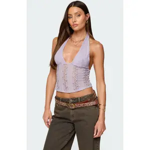 Edikted Women's Naya Textured Sheer Lace Halter Top
