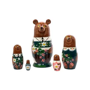 5-piece Alpine 3D Bear Family Matryoshka Nesting Doll, 5”