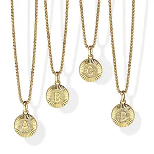 Round Gold-Plated Stainless Steel Initial Letter Necklace Pendant 18-22inch Chain