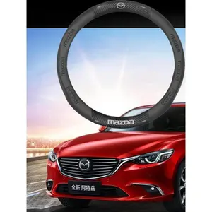 38CM Carbon Fiber Leather Steering Wheel Cover For Mazda 2 3 CX5 CX30 CX8 CX3 Mazda2 6 5 CX9 BT50 Car Accessories