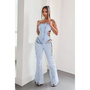 Rebel Fit Lace Up Denim Jumpsuit
