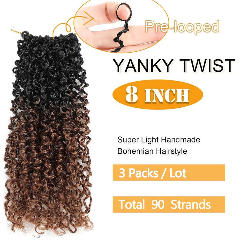 Alrence 8 Inch Yanky Twist Crochet Hair for Black Women 3 Packs Pre-looped Yankee Twist Hair Brown Spring Mini Passion Twist with Curly Ends Synthetic Crochet Braids (8 Inch, OT30#)