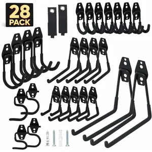 28 Pack Steel Heavy Duty Garage Hooks Storage Hooks with Anti-Slip Coating, Utility Garage Wall Mount Hanger and Organizer for Bikes, Ladder, Rope, Broom, Shovel and Garden Power Tools (28, Black)