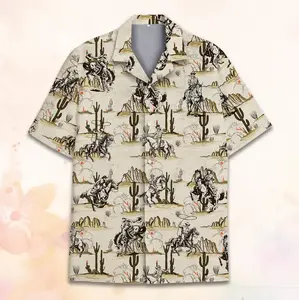 Vintage Cowboy Hawaiian Shirt Men Women Youth, Western Cowboy with Horses Shirt, Short Sleeve Button Down Aloha Shirt, Beach Summer Shirt