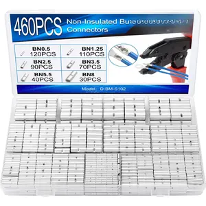 460 count Non Insulated  Connectors Kit,   Splice Connectors, 24-8 Gauge Uninsulated Wire Connectors of Tinned Red Copper, Electrical Crimp Terminals