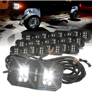 SUNPIE Pure White Quick Connect Rock Lights,18 Wide Angle Chips,4M Extension Wires Each Light, 6000K Pure White, Mounting Pads, IP67 Waterproof, Fits for Trucks Trailer SUV ATV UTV