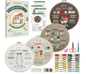 Embroidery Kit for Beginners, 4 Stages to Learn 38 Stitches, with Step-By-Step Instructions and Clear Videos, Includes Multiple Accessories, Gift for Craft Lovers.(4 Stage)