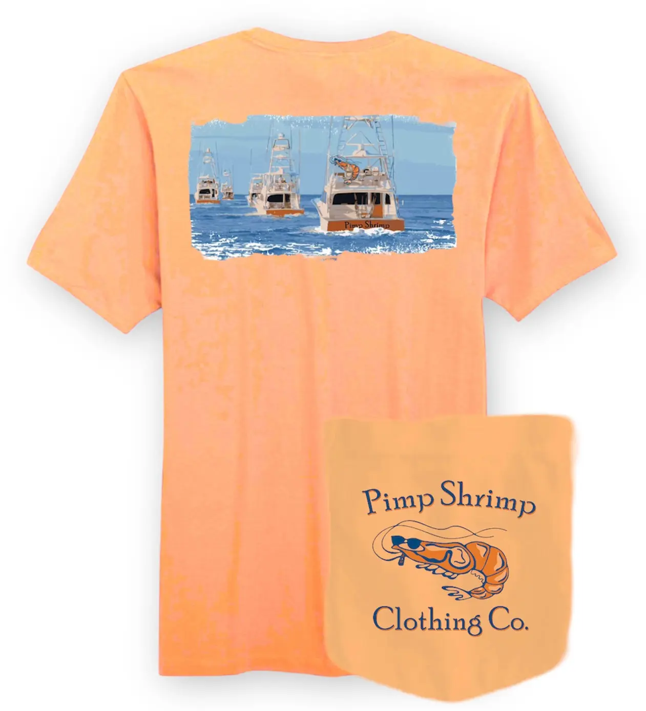 "Gone Fishing" Short Sleeve Pocketed T-Shirts - Peach Daiquiri