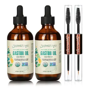 ANIMIZUMU Organic Castor Oil Haircare Set - 2 x 4 fl oz Cold-Pressed Oil in Mascara Tubes, Promotes Hair Growth, Enhances Thickness & Lustrous Natural Beauty for Eyelashes, Eyebrows