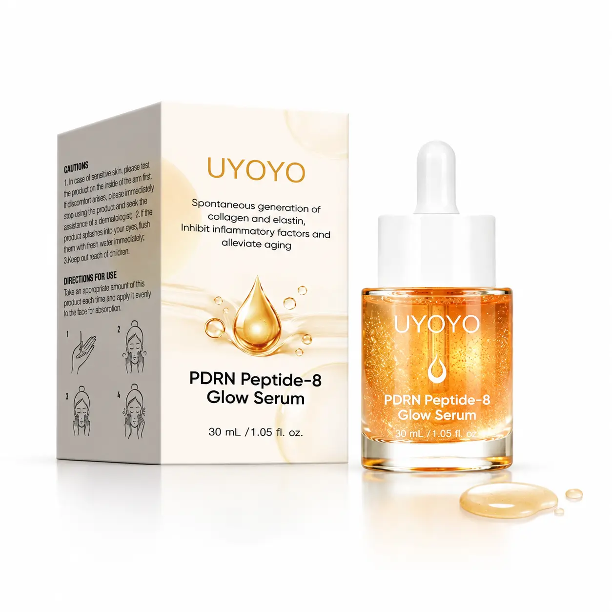 PDRN Peptide-8 Glow Serum | Hydrating Face Serum with Niacinamide & Hyaluronic Acid | Firming & Brightening Skincare | 30ml