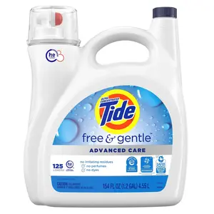 Tide Advanced Care Free & Gentle Unscented Liquid Laundry Detergent, 154 fl oz (125 Loads), HE-Safe for Daily Home Laundry