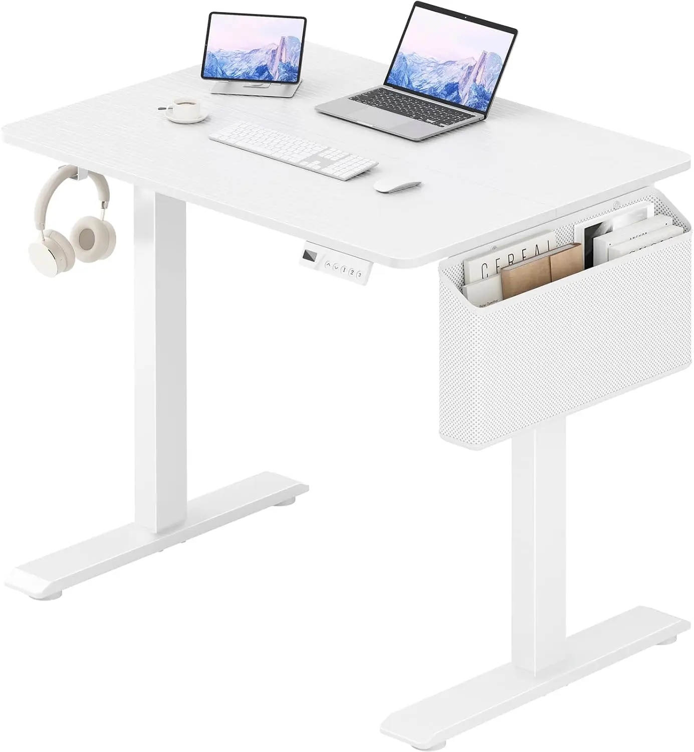 White Small Electric Standing Desk - 32 Inch Narrow Adjustable Height Stand up Desk for Writing Study Work, Mini Sit to Stand Desks Workstation for Small Space Adult Boys Girls Bedroom Home Office