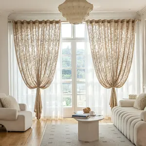 2pc (Light luxury simple lace coffee-colored phoenix tail finished gauze curtain finished curtain) is suitable for modern bedrooms, living rooms, balconies and dining rooms. It is easy to install with holes, Home Decoration Curtain