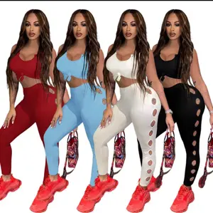 Hot Sexy Two Piece Pants Set for Women in Vibrant Colors Stylish Cutouts Perfect for Trendy Outfits Plain Design Comfortable and Versatile
