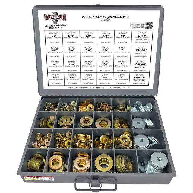 Inch Grade 8 SAE Regular & Extra Thick Flat Washers & Thick Fender Washers - 731 PCS