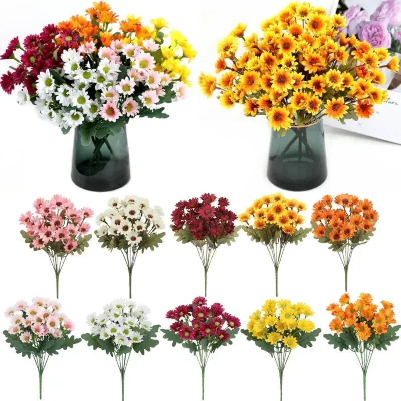 Casual Bohemian 8 Pcs Pink Artificial Daisy Bouquet - UV Protection, Fade-Resistant, Shape-Firm, Non-Wither Decorative Flowers for Kitchen Table, Vase, Wall Home Decor Supplies