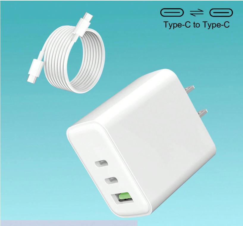 White US Plug A/B Type 110-127V Wall Charger 3-Port Wall Charger (2USB-C + 1USB-A) + Type-C To Type-C Cable Kit (White) Compatible With Apple 15/16 Series Local Warehouse Valentine's Day Gift