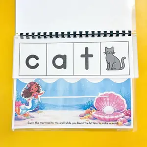 Mermaid Lagoon Blend & Read Interactive Laminated CVC Word Blending Book with Sliding Mermaid 20 Beginning Reader Words for Preschool Pre K Kids