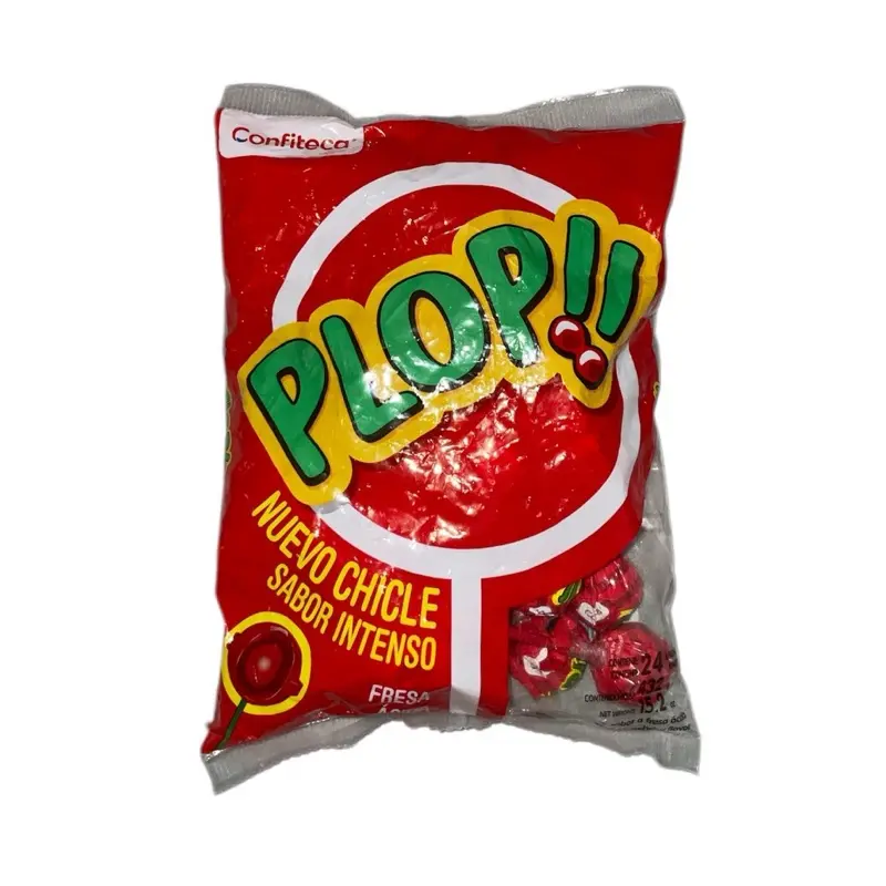 Plop Strawberry Lollipop with Gum 24 Count Sweet Candy with Chewing Gum Center