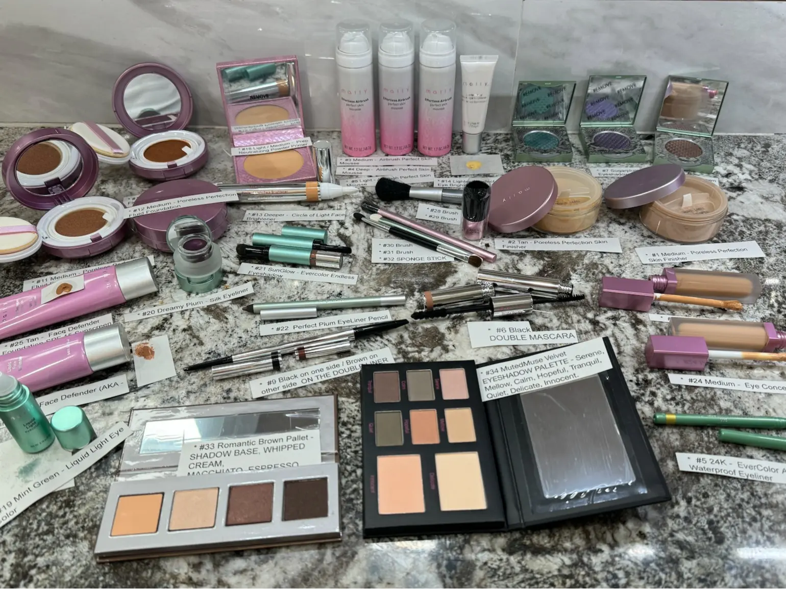 Mally Beauty Cosmetics Makeup Bundle Bulk Buy Face Lips Eyes Make up Eyeliner Foundation Brush Concealer Color Eyeshadow Brightening Airbrush