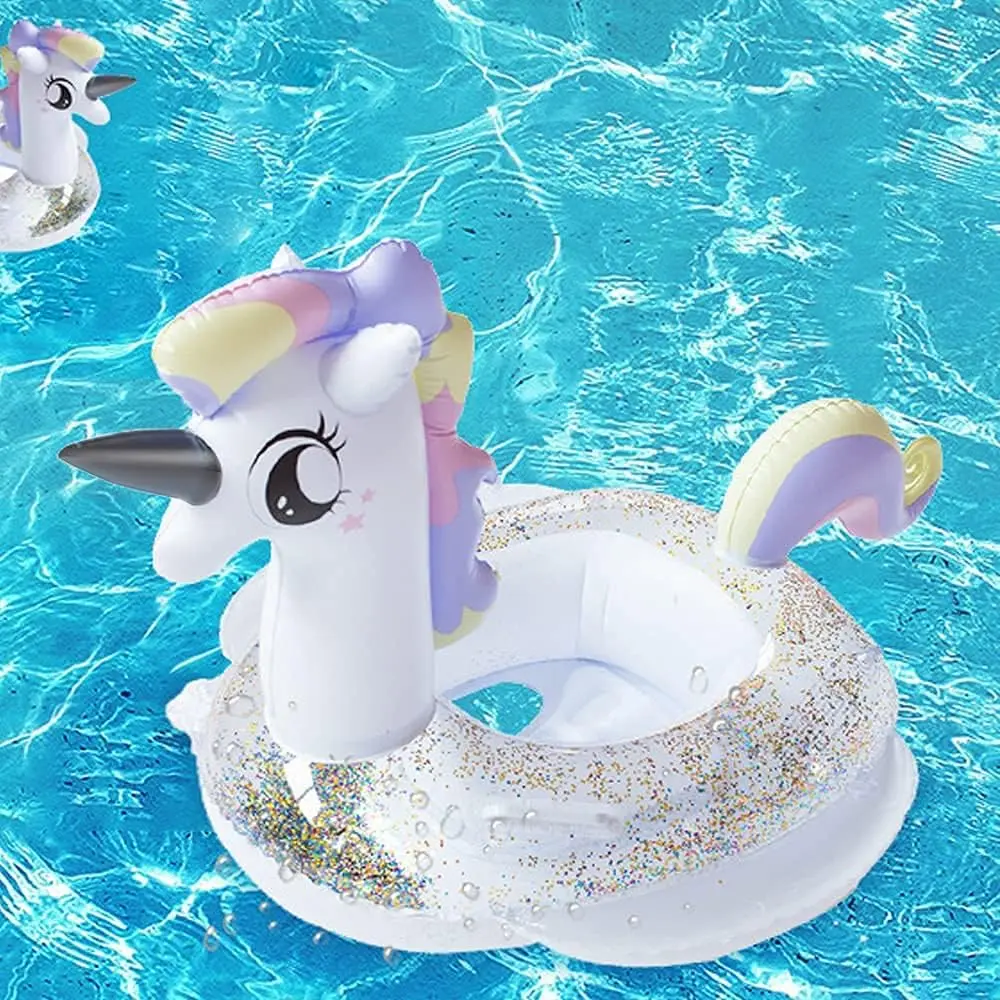 H-21 Polyvinyl Chloride Unicorn Pool Float Raft for 6-8 Years Old Kids - Glitter Finish, Handle for Safe Use, Safe Inflation, Light and Easy to Carry Beach Party Water Toy