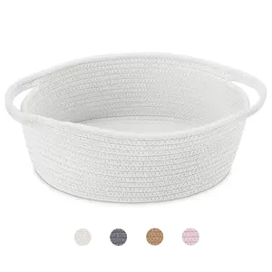 Abenkle Small Woven Baskets, 12"X8"X5" Rope Baby Toy Storage Basket with Handle, Durable Gift Basket Empty for Graduation Easter Christmas, White ABenkle