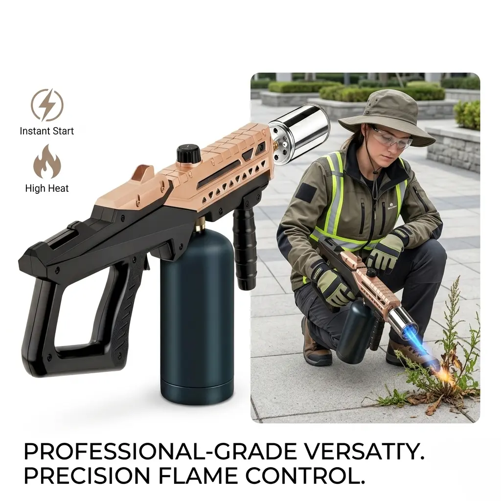 Heavy Duty Butane Torch Gun, Windproof Portable Powerful Blow Torch with Adjustable Flame & 1-Touch Ignition, Multipurpose Flame Gun for Camping, Outdoor BBQ, Charcoal Lighting(Propane Canister Not Included)