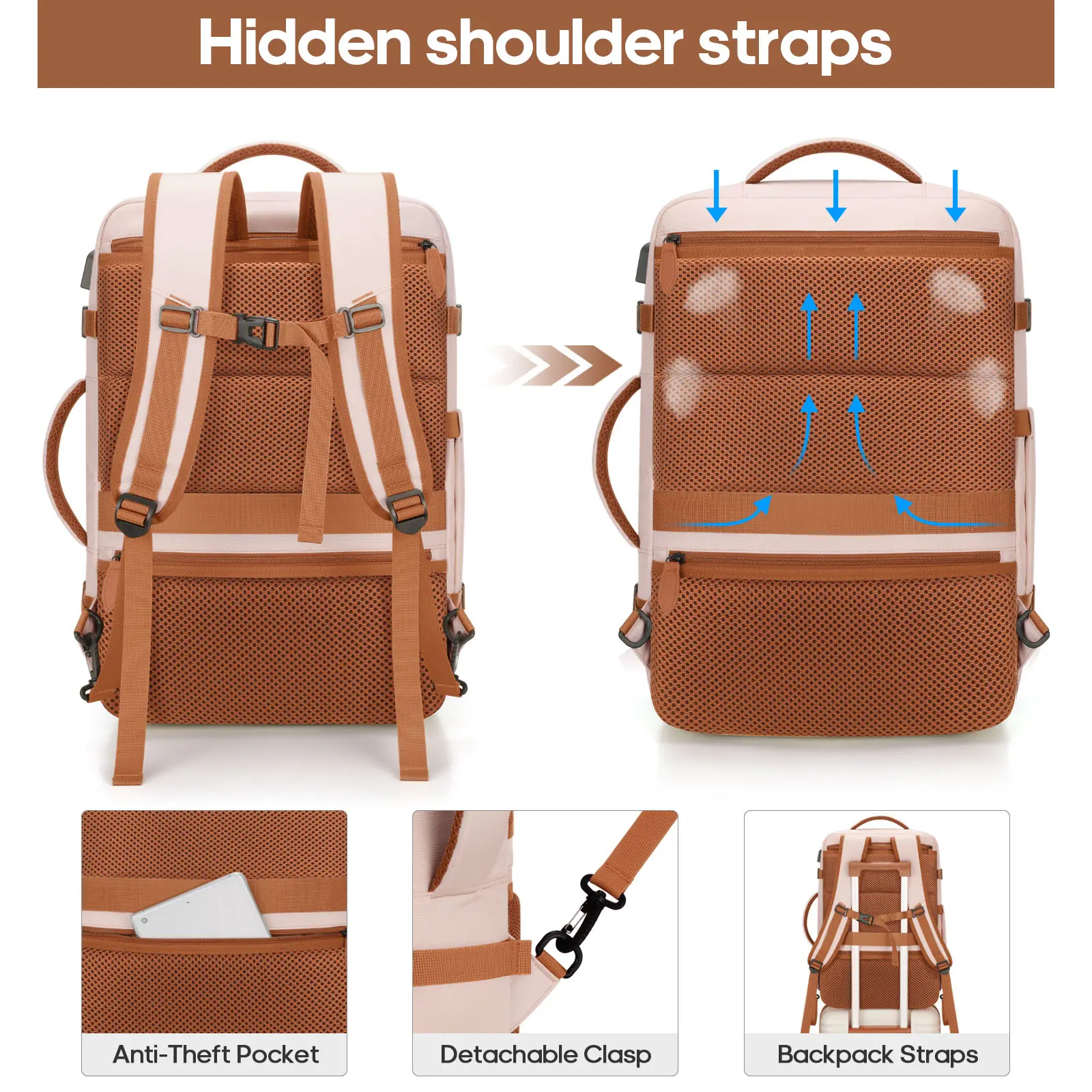 42L Expandable Travel Laptop Backpack for Men & Women, Airline Approved  Carry On Backpack with Packing