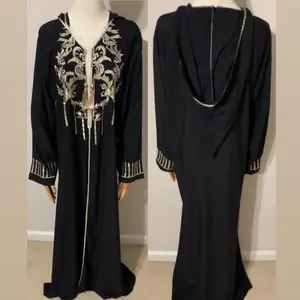 Black and Gold Embroidered Moroccan Dress / Arab Traditional Abaya