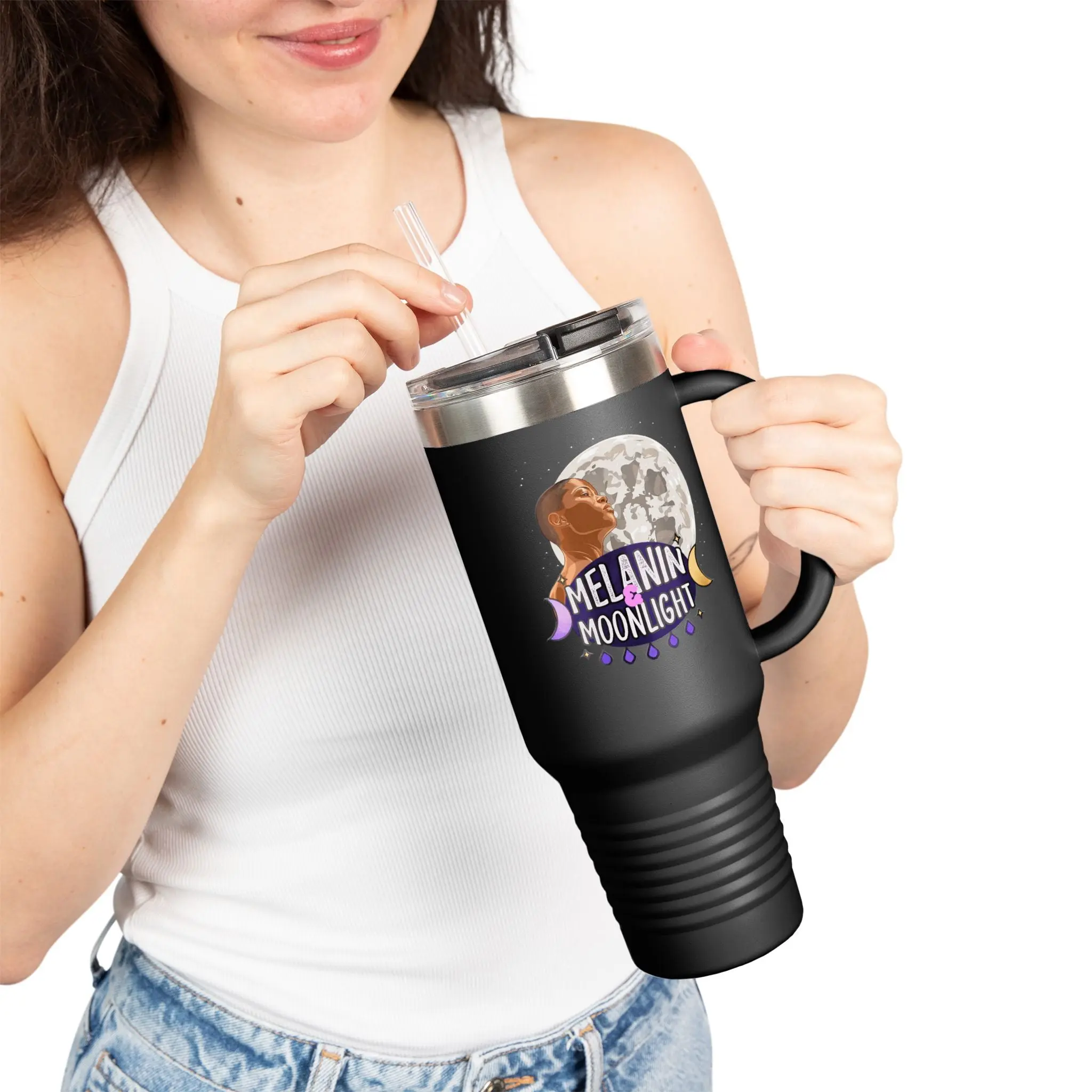 Personalized Insulated Travel Mug - 40oz Moonlight Design