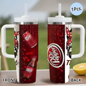 Fashion D-Dr Pepper Vacuum Flasks 40oz Stainless Steel Vacuum Insulated Tumbler with Handle & Straw | Leak-Resistant Travel Mug | Long-Lasting Cold Drinks | Iced Coffee & Water Cup for Office, Gym & Travel