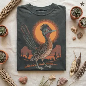 Roadrunner Comfort Colors Tee, Vintage Desert Graphic T-Shirt, Boho Western Top, Retro Southwest Nature Tee