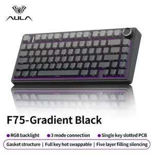 Gaming Mechanical Keyboard AULA F75 RGB Lighting 2.4G/BT5.0/Three-Mode Wired Structure 75% Customizable Gradual Change Gray Keyboard