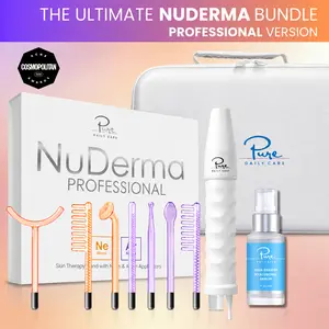 NuDerma Professional Complete High Frequency Bundle – Pro Wand with Neon + Argon for Total Skin Care, Breakouts & Wrinkles, Face & Scalp Therapy, Acne & Aging Facial Beauty Machine Facial Tools