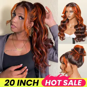 Salon Layer Cut Ginger Highlights On Brown Hair 360 Lace Frontal Invisi Strap Skin Lace Invisi Drawstring Snug Fit Body Wave Human Hair Wig SpringStatements
