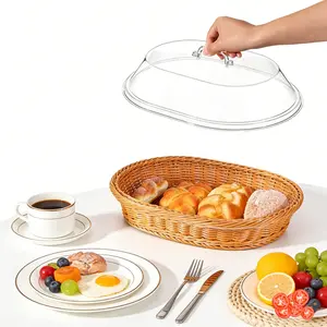 Housewiz Woven Bread Basket, Acrylic Dustproof Preserving, Aesthetic Kitchen Baking Storage, Spring Picnic, Easter Holiday Display, Wedding Decoration