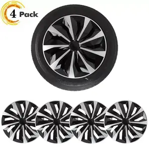16-inch universal wheel caps, premium wheel caps, three-step securing system, durable wheel caps, suitable for most steel wheels, cars, trucks, SUVs, etc., silver and black finish (4-pack).