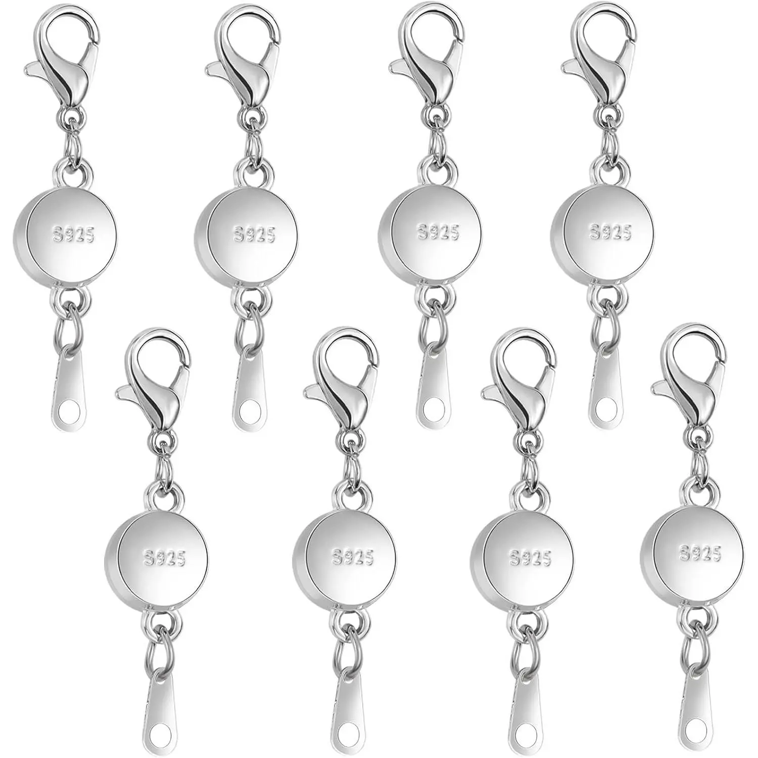 925 Silver Magnetic Jewelry Clasp, Round Magnetic Necklace Clasps and Closures,Magnetic Clasp Converter for Jewelry Making Supplies (8pcs Silver)