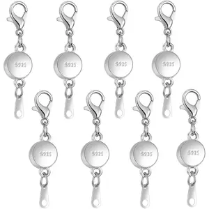 925 Silver Magnetic Jewelry Clasp, Round Magnetic Necklace Clasps and Closures,Magnetic Clasp Converter for Jewelry Making Supplies (8pcs Silver)