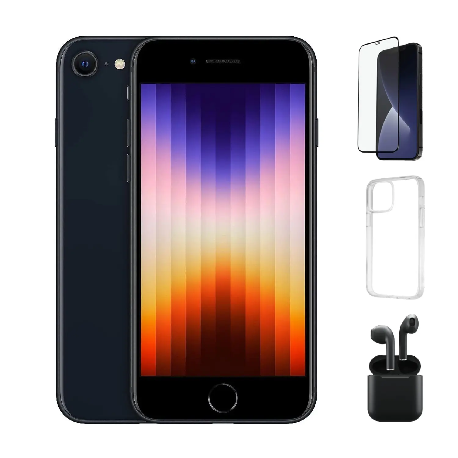 Refurbished Apple iPhone SE (3rd Gen) A2595 (Fully Unlocked) Excellent Condition with Pre-Installed Tempered Glass and Bluetooth Earbuds & 1 Year Warranty