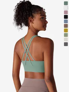 Women's Solid Criss Cross Back Sports Bra, Breathable Comfortable Sports Bra, Ladies Sportswear for Indoor Outdoor Wear